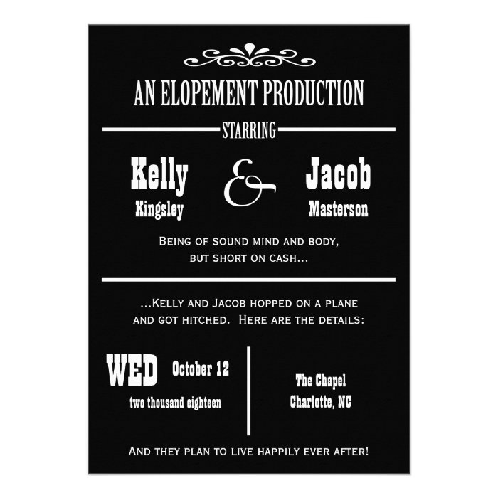 Elopement Wedding Marriage Announcement Invitation