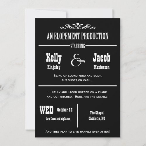 Elopement Wedding Marriage Announcement Invitation