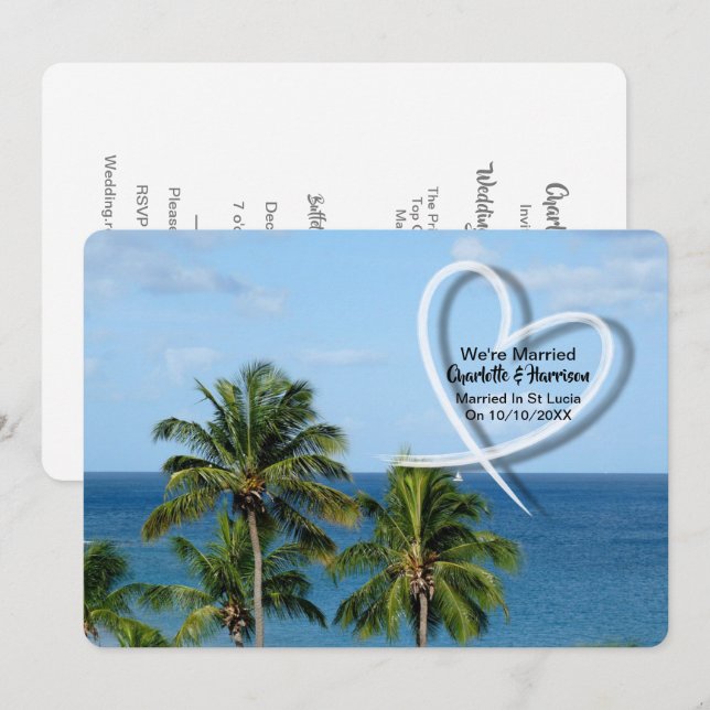 Elopement Wedding Reception Only Married St Lucia Invitation (Front/Back)