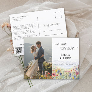 Elopement Wildflowers Mountain Photo QR Wedding Postcard