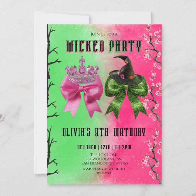  Elphaba & Glinda Theme Birthday Invitation (Front)