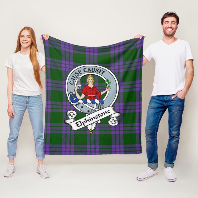 Elphinstone Clan Badge Tartan Plaid Fleece Blanket (In Situ)