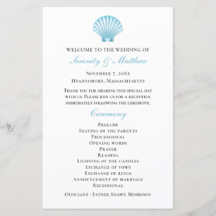 Elrgant Shell Blue Nautical Beach Wedding Program