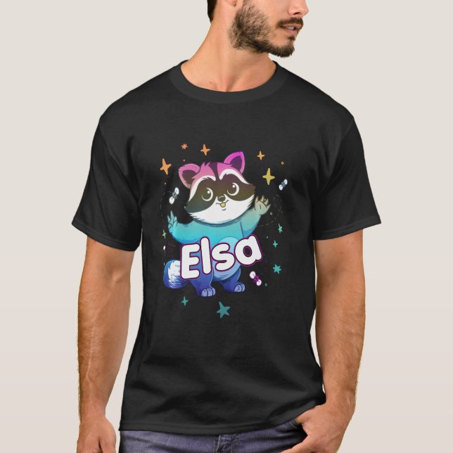 ELSA - Adorable girl name with a cool Raccoon T-Shirt (Front)