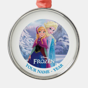 Elsa and Anna   Back To Back Add Your Name Metal Ornament