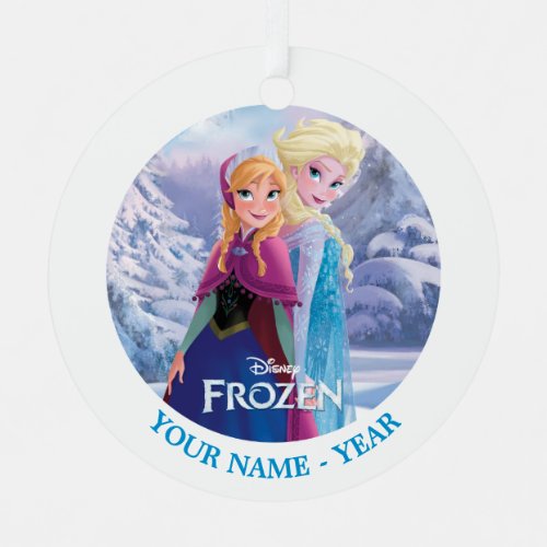 Elsa and Anna  Back To Back Add Your Name Metal Ornament