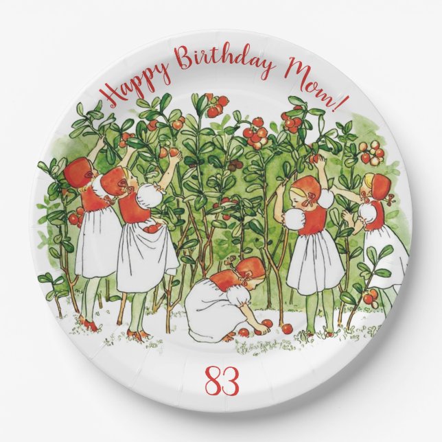 Elsa Beskow Cute Strawberry Girl  Paper Plates (Front)