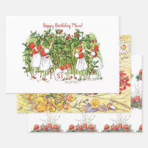 Elsa Beskow Cute Strawberry Girl Wrapping Paper Sheets