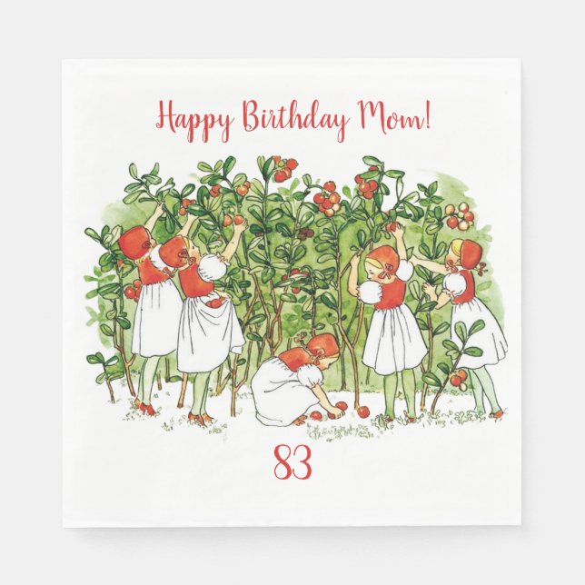 Elsa Beskow Strawberry Girls Paper Napkin (Front)