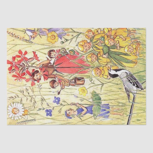 Elsa Beskow Whimsical Flower Girls of the Meadow Tissue Paper (Front)