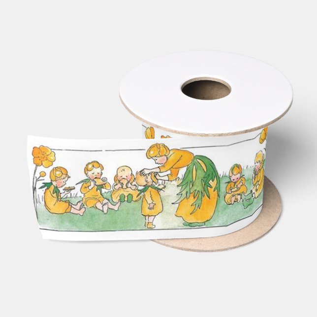 Elsa Beskow Whimsical Flower Mother and Children Satin Ribbon (Spool)