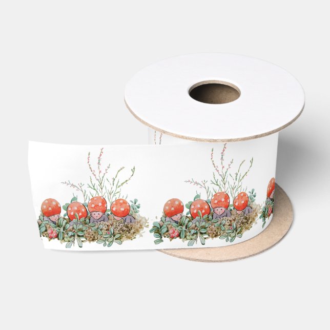 Elsa Beskow Whimsical Mushroom Children Satin Ribbon (Spool)