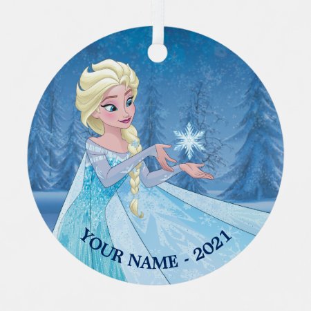 Elsa | Catching Snowflake Add Your Name Metal Ornament