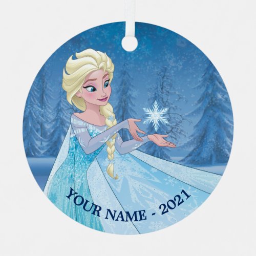 Elsa  Catching Snowflake Add Your Name Metal Ornament