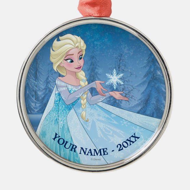 Elsa | Catching Snowflake Add Your Name Metal Ornament (Front)