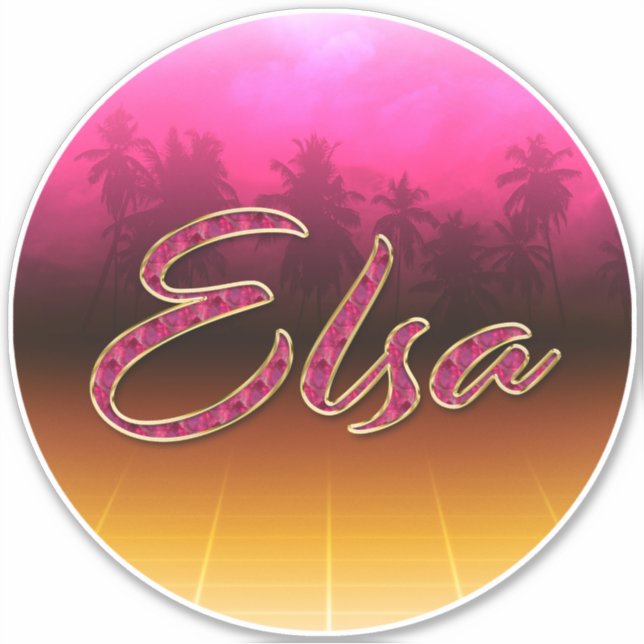 Elsa First Name golden pink sticker sticker (Front)