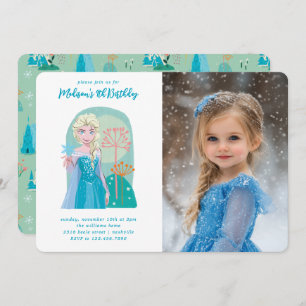 Elsa from Frozen Floral Girls Birthday - Photo Invitation