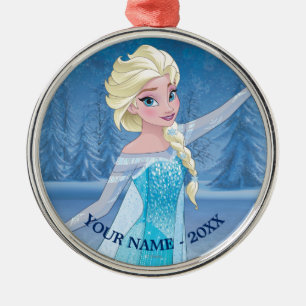Elsa   In Winter Forest Add Your Name Metal Ornament