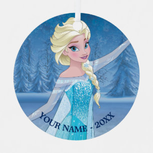 Elsa   In Winter Forest Add Your Name Metal Ornament