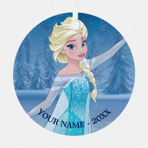 Elsa  In Winter Forest Add Your Name Metal Ornament