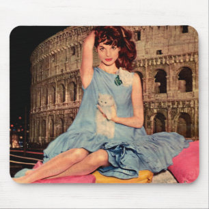 Elsa Martinelli and white kitten Mouse Pad