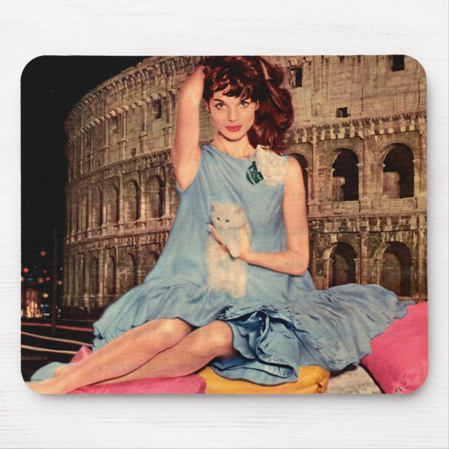 Elsa Martinelli and white kitten Mouse Pad (Front)