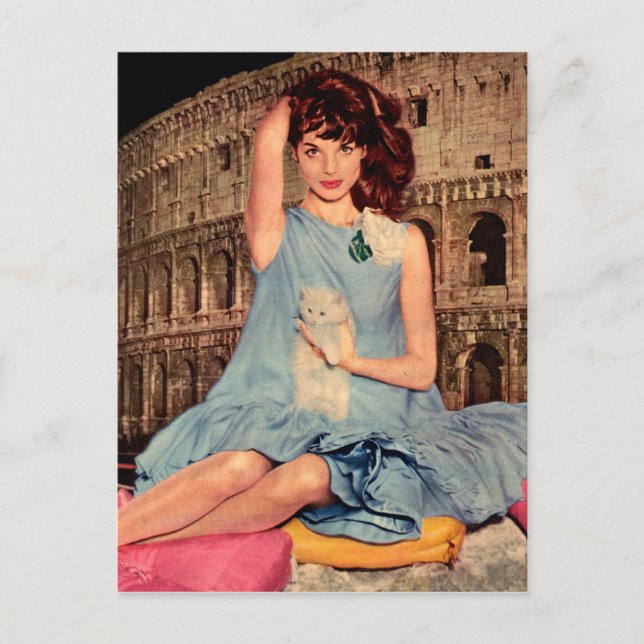 Elsa Martinelli and white kitten Postcard (Front)