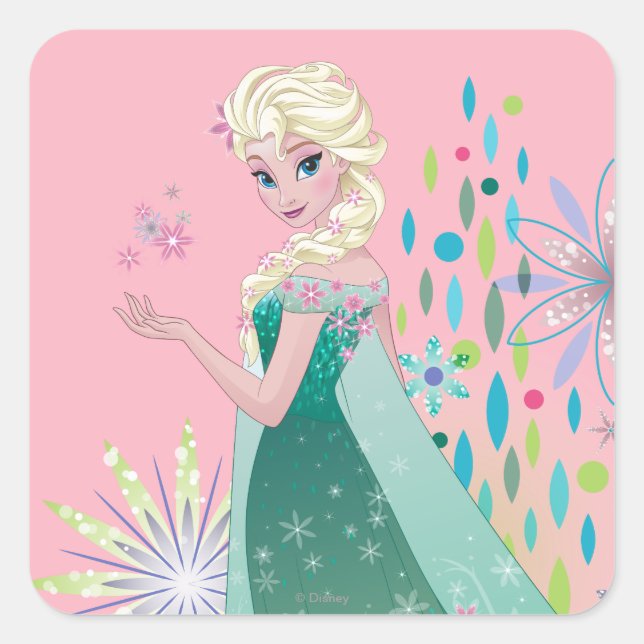 Elsa | Summer Wish with Flowers Square Sticker (Front)