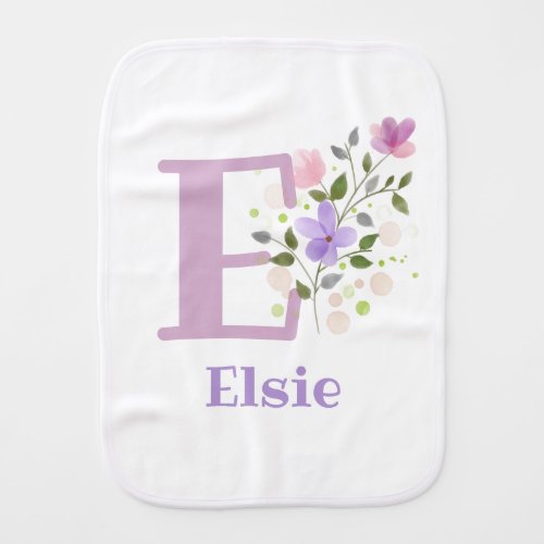 Elsie Name with a Floral Design Baby Burp Cloth