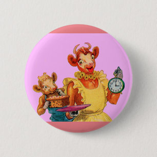 Elsie the Cow and daughter Beulah - It's Cake Time Button
