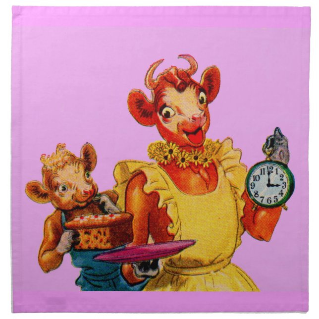 Elsie the Cow and daughter Beulah - It's Cake Time Cloth Napkin (Front)