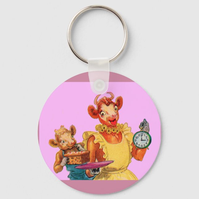 Elsie the Cow and daughter Beulah - It's Cake Time Keychain (Front)