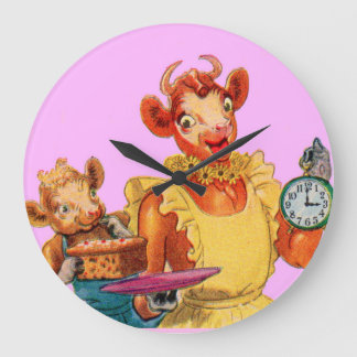Elsie the Cow and daughter Beulah - It's Cake Time Large Clock