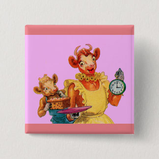 Elsie the Cow and daughter Beulah - It's Cake Time Pinback Button