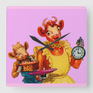 Elsie the Cow and daughter Beulah - It's Cake Time Square Wall Clock