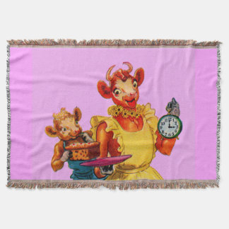 Elsie the Cow and daughter Beulah - It's Cake Time Throw Blanket