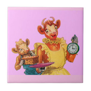 Elsie the Cow and daughter Beulah - It's Cake Time Tile