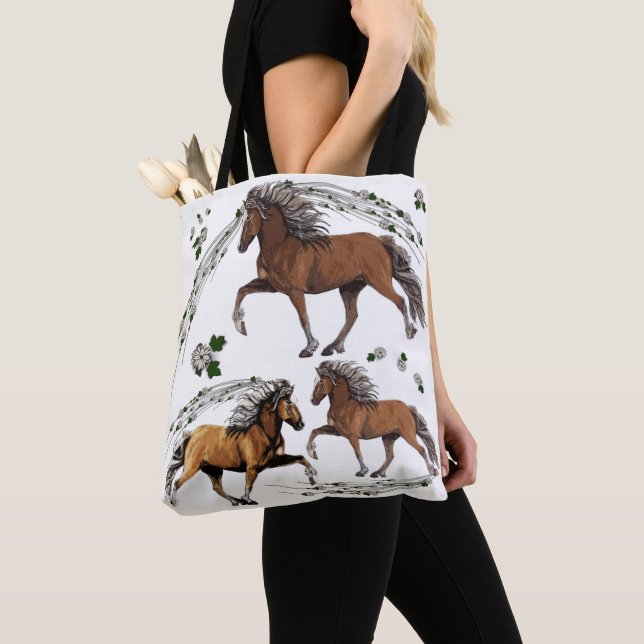 Elska and the Flowers Gaited Icelandic Horse Tote Bag (Close Up)