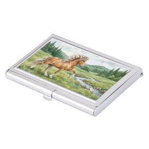 Elska Icelandic Horse Watercolor landscape Business Card Case