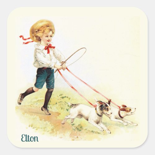 ELTON  VINTAGE ART 1905  Friendly Animals  Square Sticker