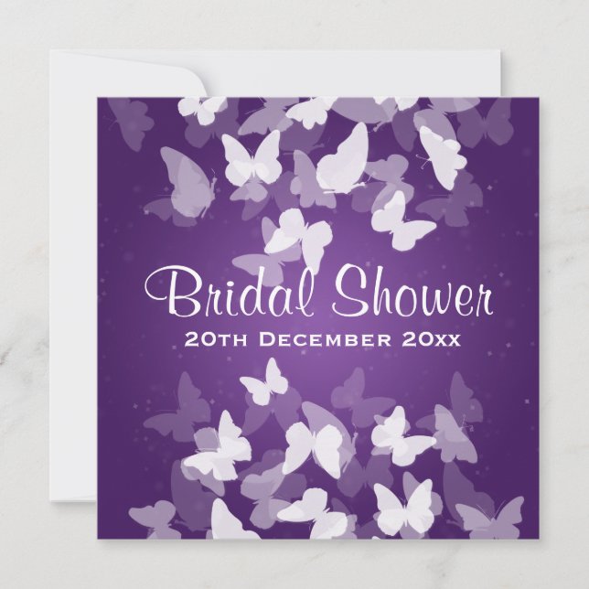Elusive Butterflies Purple Bridal Shower Invitation (Front)