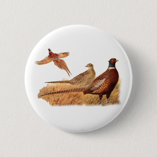 Elusive Pheasant Bird Hunting Button (Front)