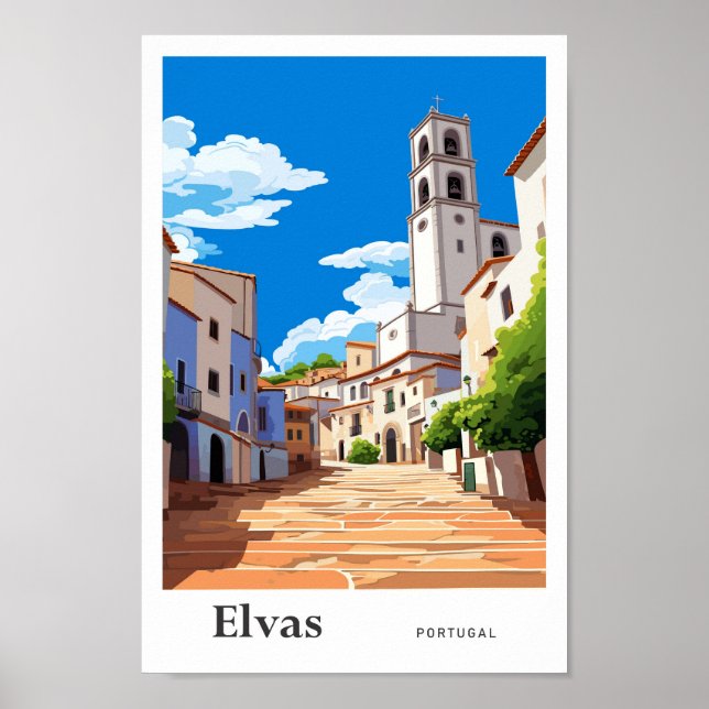 Elvas Portugal Vintage Travel Illustration Poster (Front)