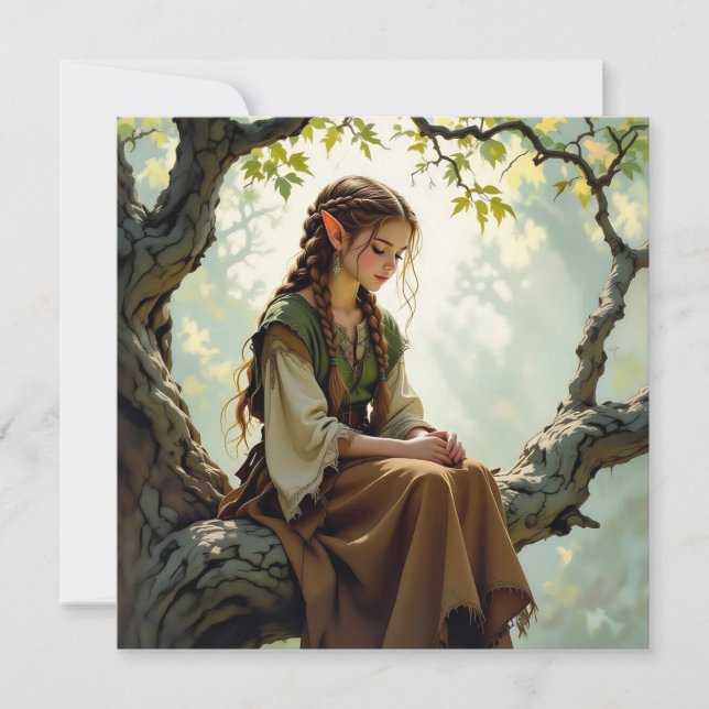 Elven Girl in Vintage Dress Blank Card (Front)