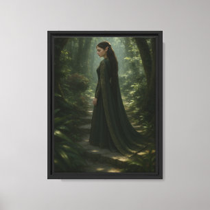 Elven Lady Walking in Enchanted Forest Canvas Print