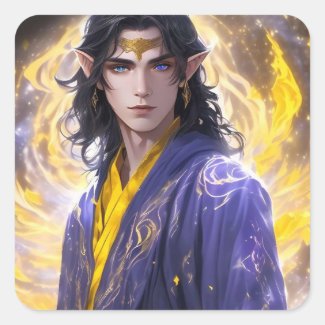 Elven Mage with Fire & Stars: Fantasy Art