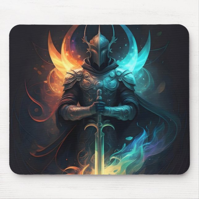 Elven Magic: Knight with Enchanted Sword Mouse Pad (Front)