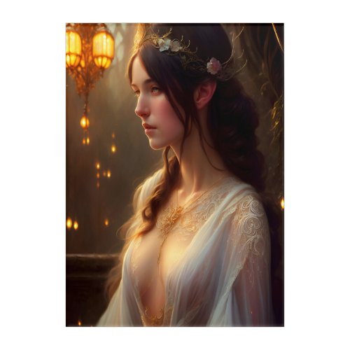 Elven Princess in White Lace Dress   Acrylic Print
