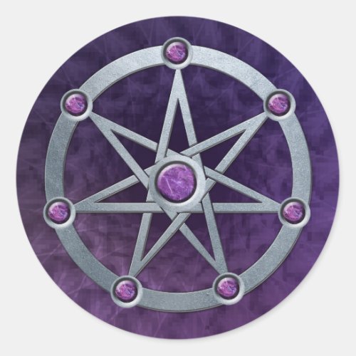 Elven star Silver embossed with Amethyst Classic Round Sticker
