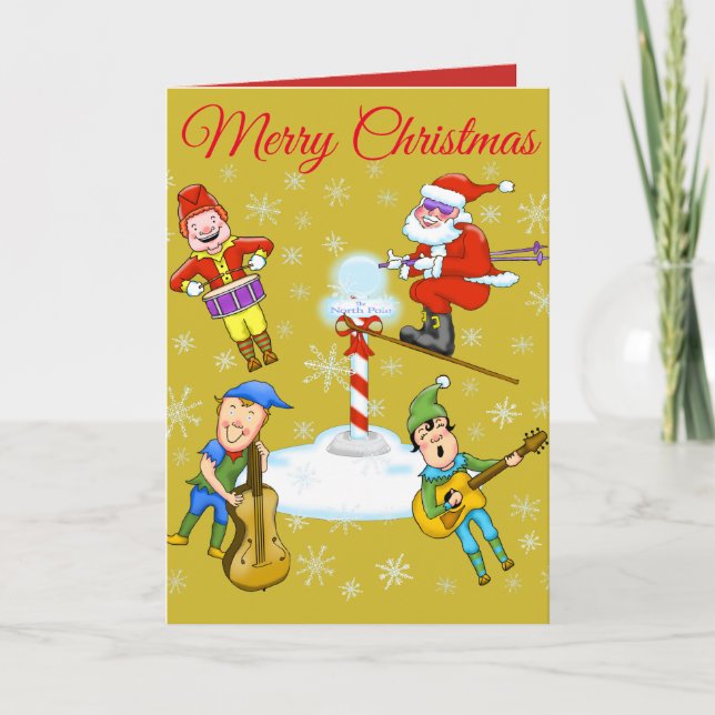 Elves and Santa Christmas Greeting Card (Front)
